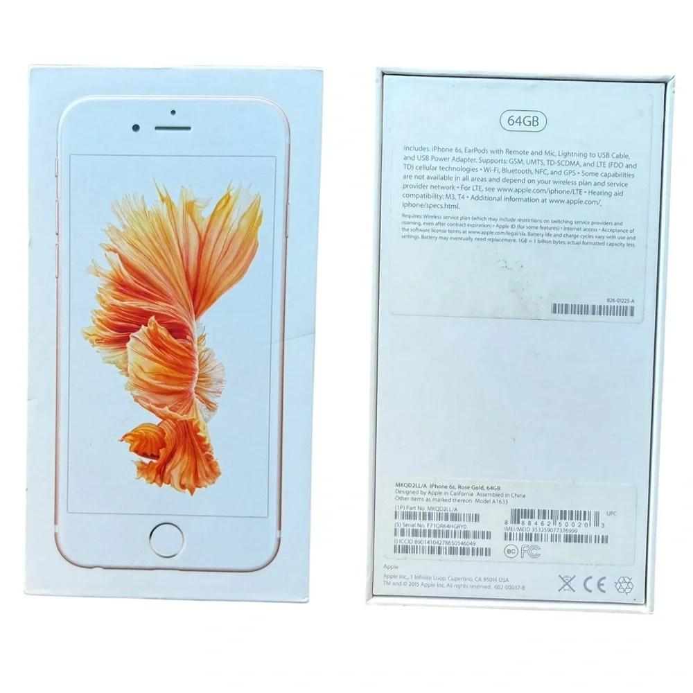 EMPTY BOX ONLY Apple iPhone 6S  Genuine Apple Rose Gold 64GB Box Sticker Decal